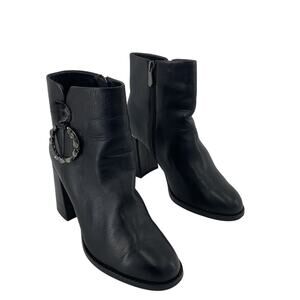 Tuffoni Black Leather Embellished Ring Ankle Booties Size 6.5 Preowned Women's
